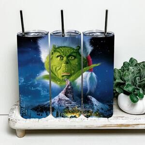 The Grinch Christmas Santa Hat 20oz Tumbler With Metal Straw